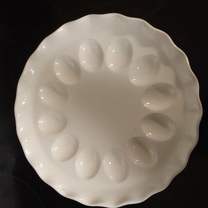 Pfaltzgraff Fluted Deviled Egg Plate Serving Platter Tray Garden White Ceramic